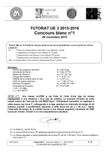 Concours blanc n°1 TUTORAT UE 3 2015-2016 28 novembre 2015