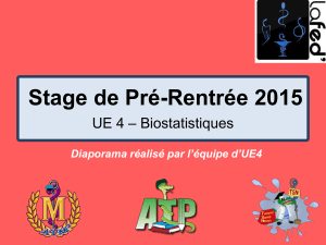 Stage de Pré-Rentrée 2015 – Biostatistiques UE 4 Diaporama réalisé par l’équipe d’UE4