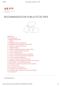 RECOMMANDATION PUBLICITÉ DE PRIX