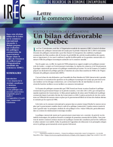 Un bilan défavorable au Québec Lettre sur le commerce international
