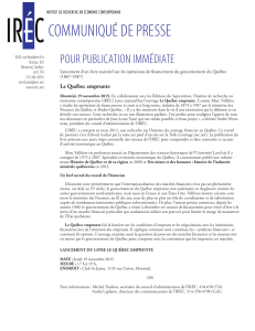 COMMUNIQUÉ DE PRESSE POUR PUBLICATION IMMÉDIATE