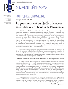 COMMUNIQUÉ DE PRESSE Le gouvernement du Québec demeure POUR PUBLICATION IMMÉDIATE