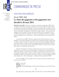 COMMUNIQUÉ DE PRESSE POUR PUBLICATION IMMÉDIATE dévoilé le 26 mai 2011