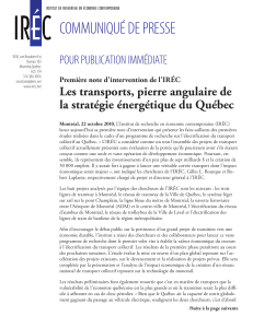COMMUNIQUÉ DE PRESSE POUR PUBLICATION IMMÉDIATE Les transports, pierre angulaire de