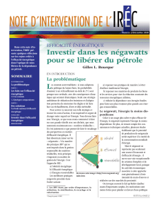 NOTE D’INTERVENTION DE L’ Investir dans les négawatts EFFICACITÉ ÉNERGÉTIQUE