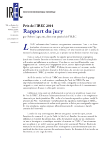 L Rapport du jury Prix de l’IRÉC 2014