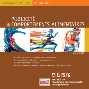 PUBLICITÉ COMPORTEMENTS ALIMENTAIRES &amp; RAPPORT D’ÉTUDES