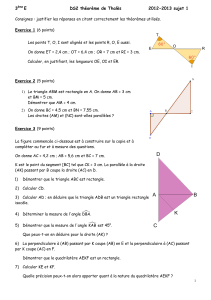 3 E DS2 théorème de Thalès 2012-2013 sujet 1