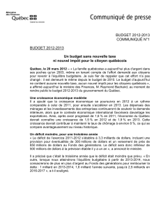 Communiqué de presse BUDGET 2012-2013 COMMUNIQUÉ N°1