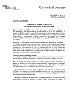 Communiqué de presse BUDGET 2012-2013 COMMUNIQUÉ N°8
