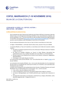 COP22, MARRAKECH (7-18 NOVEMBRE 2016) BILAN DE LA COALITION EAU