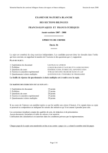 EXAMEN DE MATURITA BLANCHE DES SECTIONS BILINGUES FRANCO-SLOVAQUES  ET  FRANCO-TCHEQUES