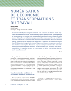 NUMÉRISATION DE L’ÉCONOMIE ET TRANSFORMATIONS DU TRAVAIL