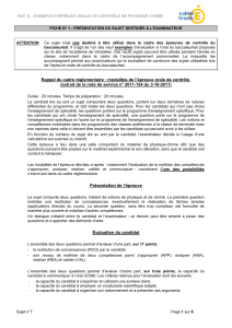 BAC S – EXEMPLE D’ÉPREUVE ORALE DE CONTRÔLE DE PHYSIQUE-CHIMIE