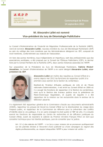 M. Alexandre Lallet est nommé Vice-président du Jury de Déontologie Publicitaire 1