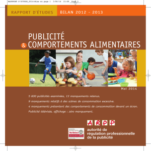 PUBLICITÉ COMPORTEMENTS ALIMENTAIRES &amp; RAPPORT D’ÉTUDES