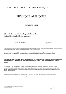 PHYSIQUE APPLIQUÉE  BACCALAUREAT TECHNOLOGIQUE SESSION 2001