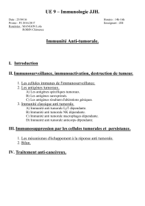 UE 9 – Immunologie JJH. Immunité Anti-tumorale.  I.  Introduction
