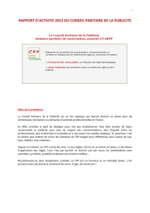 RAPPORT D’ACTIVITE 2013 DU CONSEIL PARITAIRE DE LA PUBLICITE