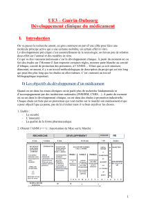 UE3 – Guérin-Dubourg Développement clinique du médicament I.  Introduction