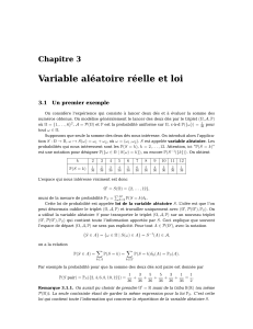 Variable aléatoire réelle et loi Chapitre 3 3.1 Un premier exemple