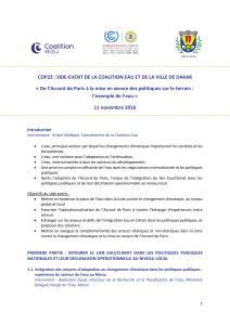 COP22 : SIDE-EVENT DE LA COALITION EAU ET DE LA... « De l’Accord de Paris à la mise en œuvre...
