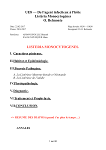UE8 — De l’agent infectieux à l’hôte Listéria Monocytogènes O. Belmonte