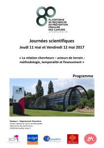 Journées scientifiques Jeudi 11 mai et Vendredi 12 mai 2017 Programme