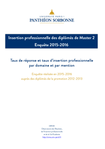 Insertion professionnelle des diplômés de Master 2 Enquête 2015-2016