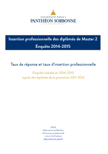Insertion professionnelle des diplômés de Master 2 Enquête 2014-2015