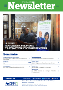 Newsletter Sommaire LE CEPICI RENFORCE SA STRATEGIE