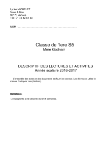 Classe de 1ere S5 Mme Godnair DESCRIPTIF DES LECTURES ET ACTIVITES