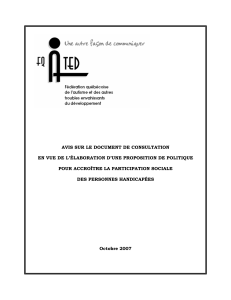 AVIS SUR LE DOCUMENT DE CONSULTATION POUR ACCROÎTRE LA PARTICIPATION SOCIALE