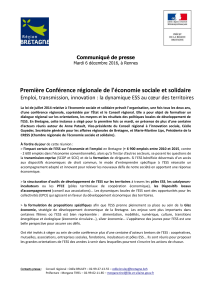 Première Conférence régionale de l'économie sociale et solidaire Communiqué de presse