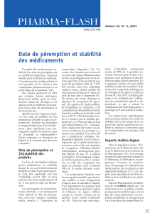 Date de péremption et stabilité des médicaments Volume 30, N° 6, 2003