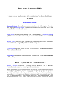 Programme 2e semestre 2012 : war studies en France