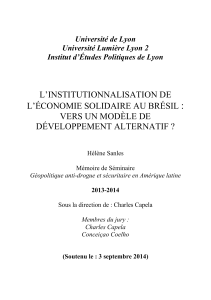 : L’INSTITUTIONNALISATION DE L’ÉCONOMIE SOLIDAIRE AU BRÉSIL