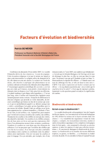 Facteurs d’évolution et biodiversités Patrick DE WEVER