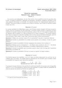 L2 sciences économiques Année universitaire 2011–2012 Université Paris 1 Partiel de statistique