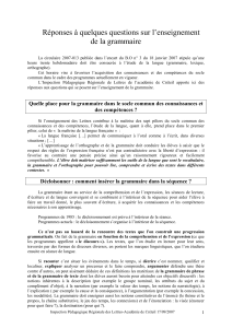 Réponses à quelques questions sur l’enseignement de la grammaire