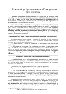 Réponses à quelques questions sur l’enseignement de la grammaire