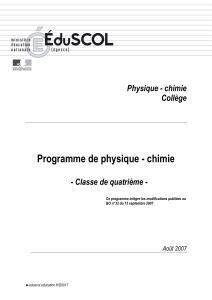 Programme de physique - chimie  Physique - chimie Collège