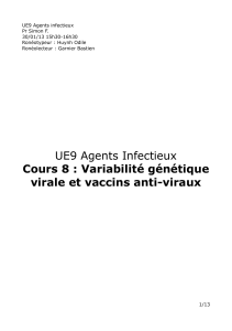 UE9 Agents infectieux Pr Simon F. 30/01/13 15h30-16h30 Ronéotypeur : Huynh Odile