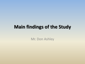 Main findings of the Study Mr. Don Ashley