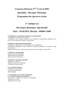 Concours Doctorat 3 Cycle (LMD) Spécialité : Physique Théorique Programme des épreuves écrites