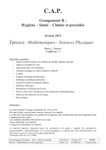 C.A.P. Mathématiques Groupement B : Hygiène – Santé – Chimie et procédés
