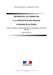 RÉFÉRENTIEL DE FORMATION À LA PRÉVENTION DES RISQUES D’ORIGINE ÉLECTRIQUE