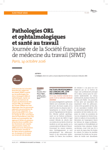 Pathologies ORL et ophtalmologiques et santé au travail Journée de la Société française