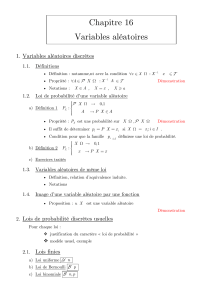 Chapitre 16 Variables aléatoires 1. Variables aléatoires discrètes 1.1.  Définitions