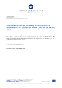 Products for which the marketing authorisations are